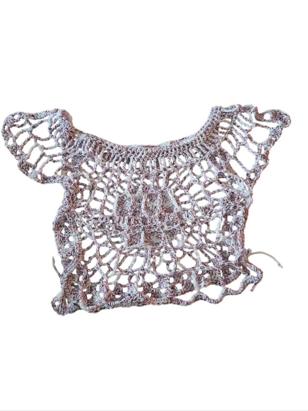 Handmade Crochet Open Work Top One Of A Kind Shaded Crimson 100% Cotton Versatil - Picture 14 of 16